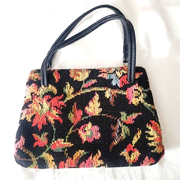Stunning 1940's 50's needlepoint wool vintage purse bag floral handmade fall - Picture 2 of 16